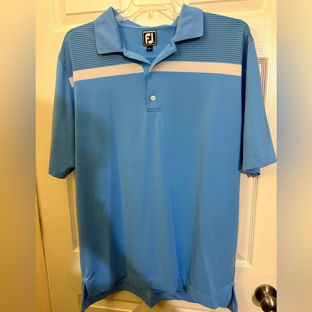 NWOT Big&Tall men’s FootJoy golf shirt, wicking, light blue with stripes, XXL